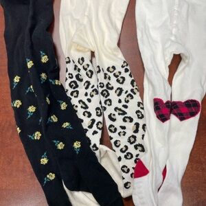 Kids Patterned Tights Set - Black, White, Cream